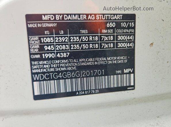 WDCTG4GB6GJ201701 2016 MERCEDES-BENZ GLA White 