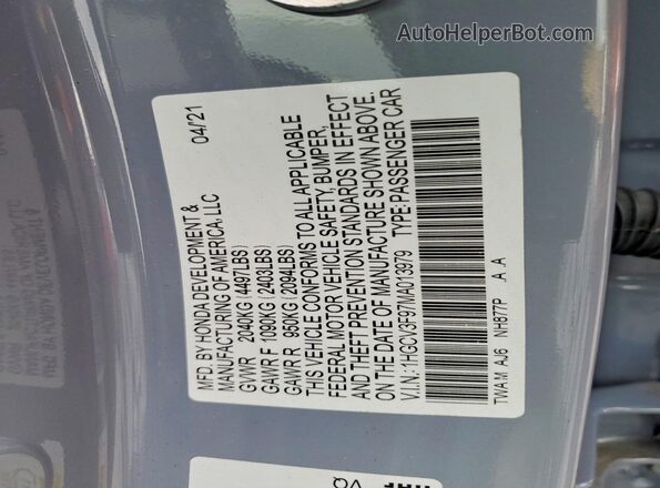 1HGCV3F97MA013979 2021 HONDA ACCORD Gray 
