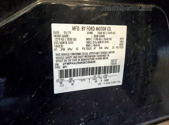 2FMPK4J90KBC09426 2019 FORD EDGE Black Widok wnętrza 360 stopni
