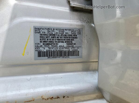 3N1AB8BV4PY301251 2023 NISSAN SENTRA Silver Vista de la etiqueta del VIN
