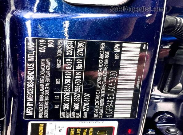 4JGFB4KB0LA053320 2020 MERCEDES-BENZ GLE-CLASS Синий Вид задней части салона