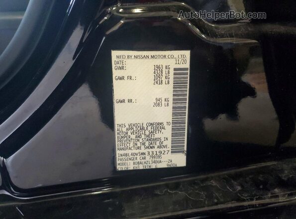 1N4BL4DV5MN331927 2021 NISSAN ALTIMA Black Вид наклейки з VIN-кодом