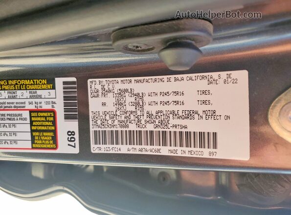 3TMAZ5CN3NM170808 2022 TOYOTA TACOMA Gray 