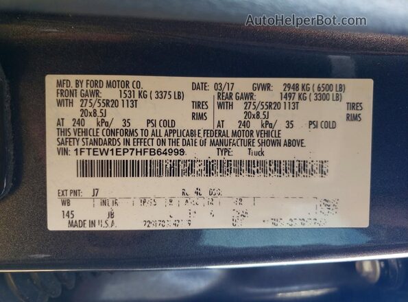 1FTEW1EP7HFB64998 2017 FORD F150 Black 