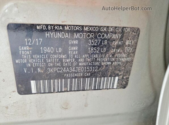 3KPC24A34JE015312 2018 HYUNDAI ACCENT Beige Вид наклейки з VIN-кодом