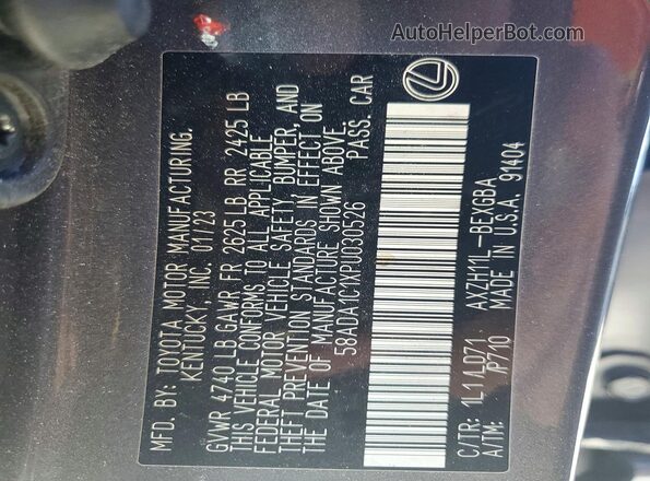 58ADA1C1XPU030526 2023 LEXUS ES Gray Widok naklejki z numerem VIN