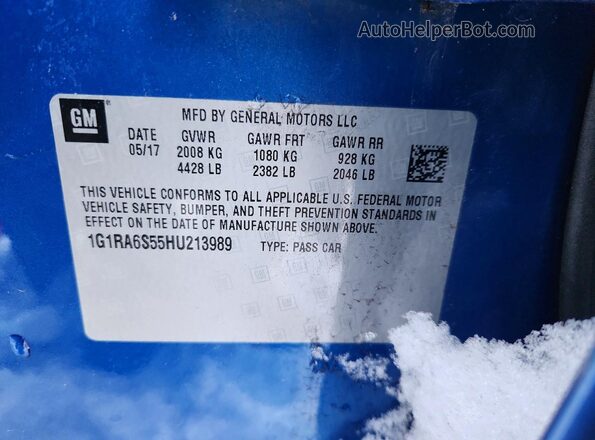 1G1RA6S55HU213989 2017 CHEVROLET VOLT Blue 