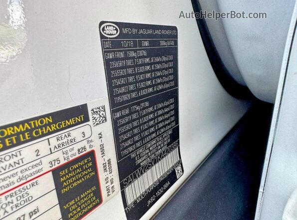 SALWV2SV1KA420386 2019 LAND ROVER RANGE White 