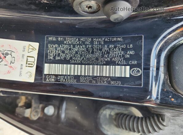 58ABK1GGXGU031534 2016 LEXUS ES Black 