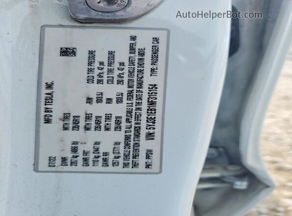 5YJ3E1EB1NF315154 2022 TESLA MODEL White 