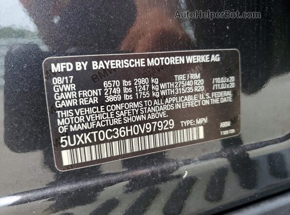 5UXKT0C36H0V97929 2017 BMW X5 Gray Панорамний вид салону 360°