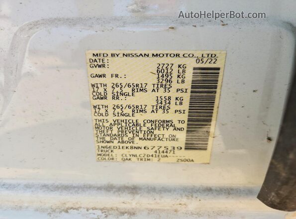 1N6ED1EK8NN677539 2022 NISSAN FRONTIER White 