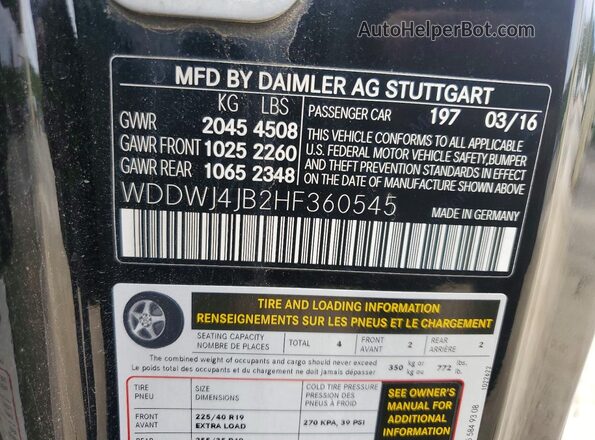 WDDWJ4JB2HF360545 2017 MERCEDES-BENZ C Black Widok naklejki z numerem VIN