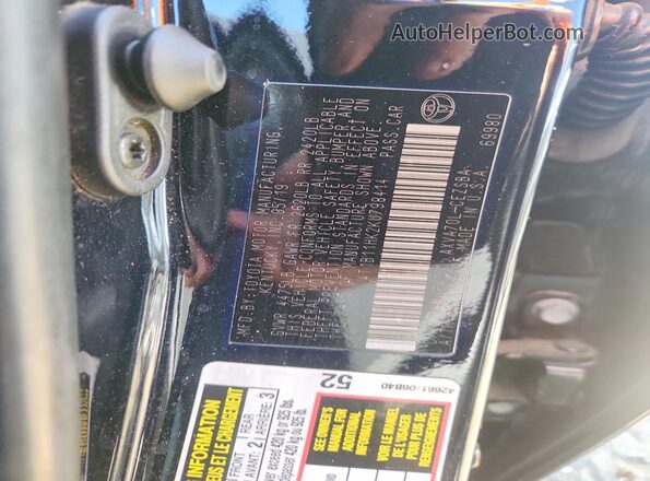 4T1B11HK2KU798414 2019 TOYOTA CAMRY Black Вид наклейки з VIN-кодом
