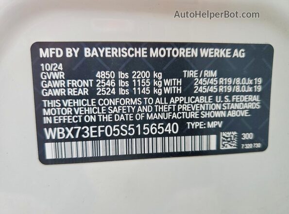 WBX73EF05S5156540 2025 BMW X1 Белый 