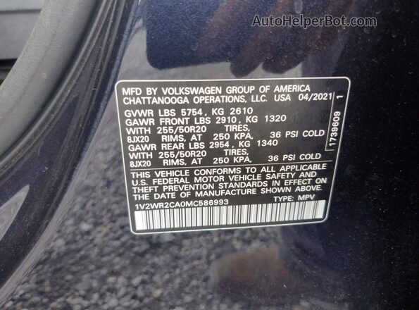 1V2WR2CA0MC586993 2021 VOLKSWAGEN ATLAS Black 