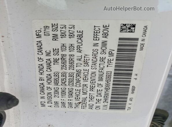 2HKRW1H8XKH506933 2019 HONDA CRV White 
