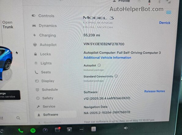 5YJ3E1EB2NF278700 2022 TESLA MODEL Синий Вид задних сидений