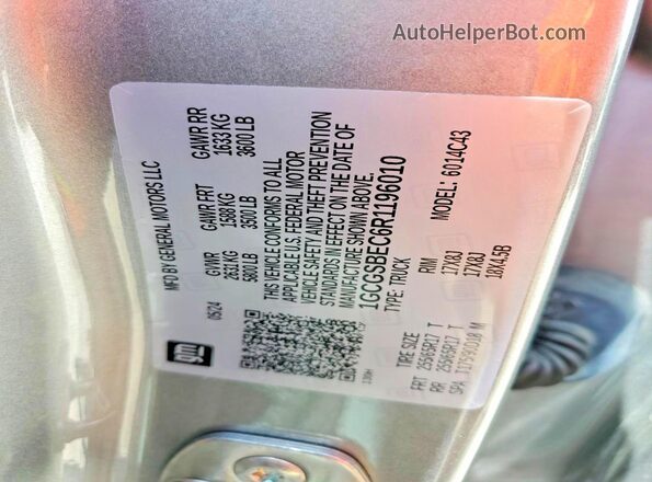 1GCGSBEC6R119601 2024 CHEVROLET COLORADO Silver Widok naklejki z numerem VIN