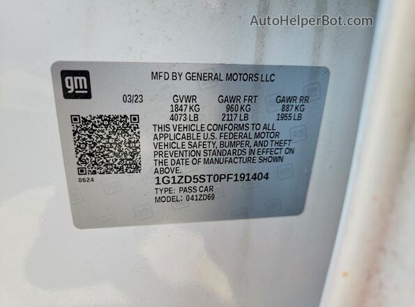 1G1ZD5ST0PF191404 2023 CHEVROLET MALIBU White VIN կոդի պիտակի տեսք