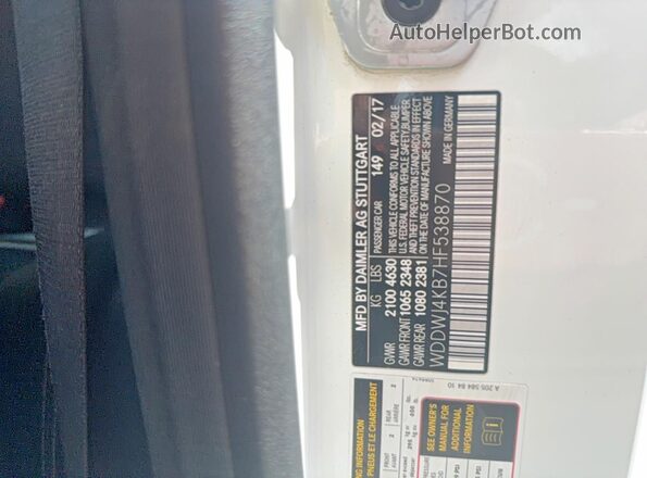 WDDWJ4KB7HF538870 2017 MERCEDES-BENZ C Белый Вид задней части салона