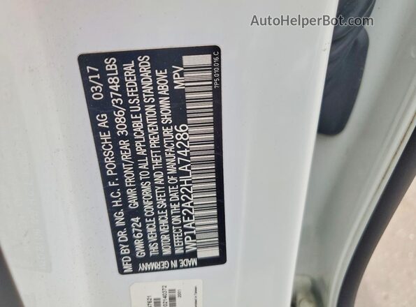 WP1AE2A22HLA74286 2017 PORSCHE CAYENNE White 360 interior view