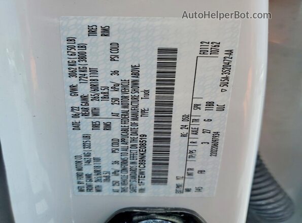 1FTEW1C89NKE08519 2022 FORD F150 White VIN sticker view