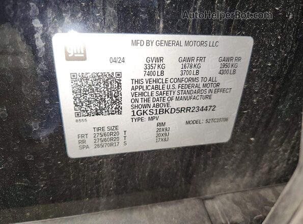 1GKS1BKD5RR234472 2024 GMC YUKON Black 
