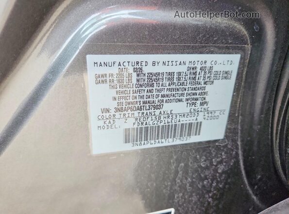 3N8AP6DA6TL379037 2026 NISSAN KICKS Gray Widok naklejki z numerem VIN