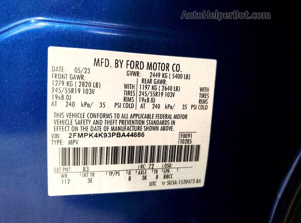 2FMPK4K93PBA44686 2023 FORD EDGE Blue 