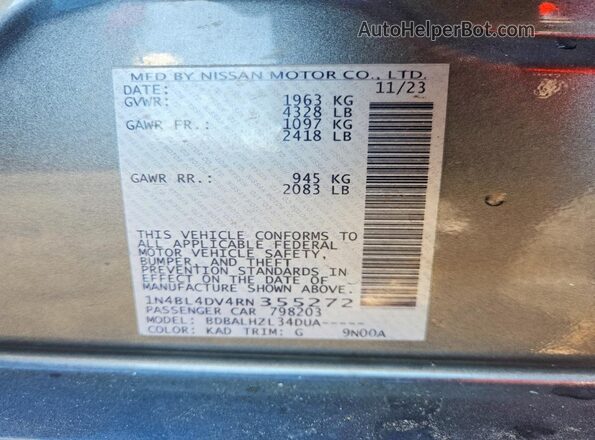 1N4BL4DV4RN355272 2024 NISSAN ALTIMA Серый Вид подкапотного пространства
