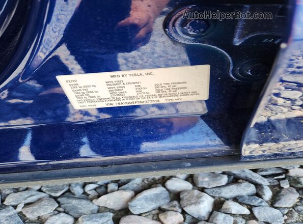 7SAYGDEF3NF372818 2022 TESLA MODEL Blue 