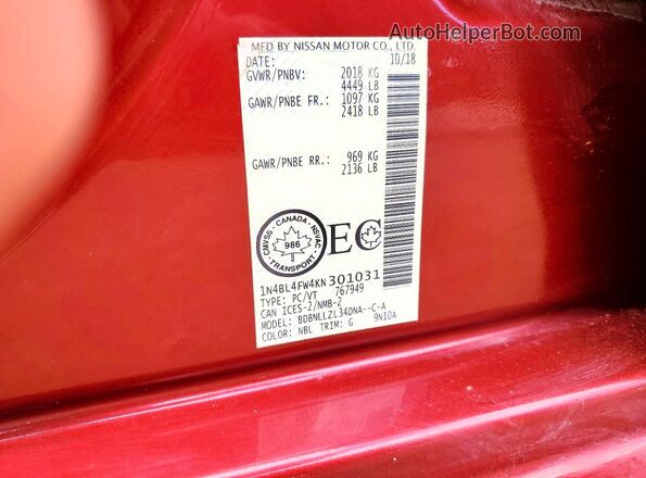 1N4BL4FW4KN301031 2019 NISSAN ALTIMA Red 