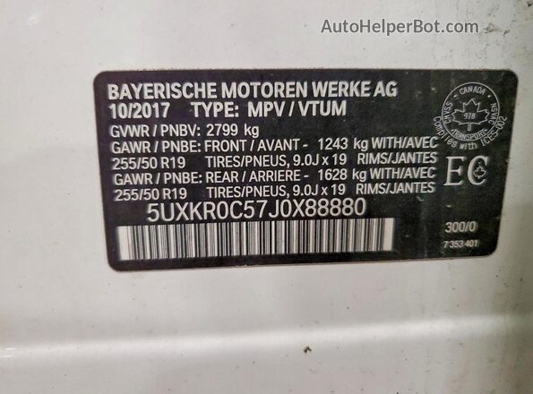 5UXKR0C57J0X88880 2018 BMW X5 White 