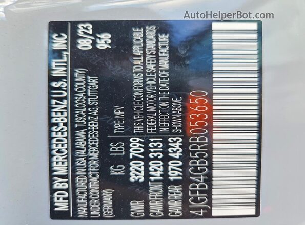 4JGFB4GB5RB053650 2024 MERCEDES-BENZ GLE-CLASS Gray Вид наклейки з VIN-кодом