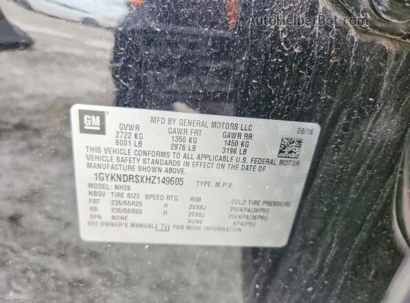 1GYKNDRSXHZ149605 2017 CADILLAC XT5 Черный 
