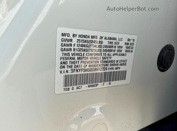 5FNYF5H50GB012224 2016 HONDA PILOT Белый 