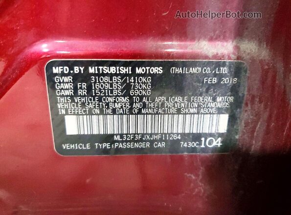 ML32F3FJXJHF11264 2018 MITSUBISHI MIRAGE Red VIN sticker view
