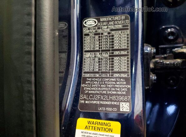 SALCJ2FX2LH839687 2020 LAND ROVER DISCOVERY Blue 