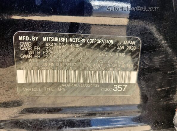 JA4AP4AU7LU024439 2020 MITSUBISHI OUTLANDER Black 
