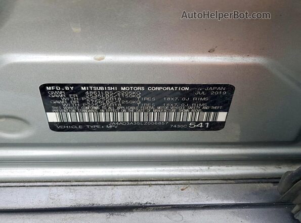 JA4AD3A35LZ006857 2020 MITSUBISHI OUTLANDER Silver Vista interior de 360 grados