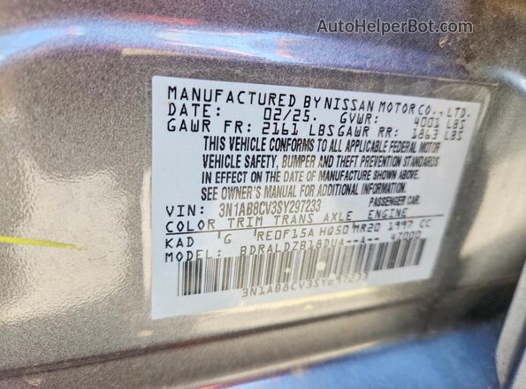 3N1AB8CV3SY297233 2025 NISSAN SENTRA Gray Widok naklejki z numerem VIN