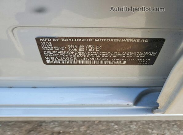 WBAJA9C51JB249245 2018 BMW 5 SERIES Gray 