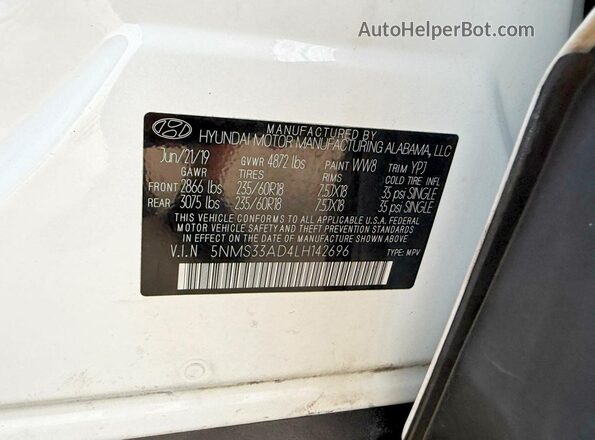 5NMS33AD4LH142696 2020 HYUNDAI SANTA Белый 