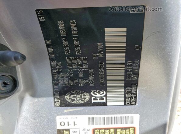 5TDKK3DC8GS745367 2016 TOYOTA SIENNA Gray Vista interior de 360 grados