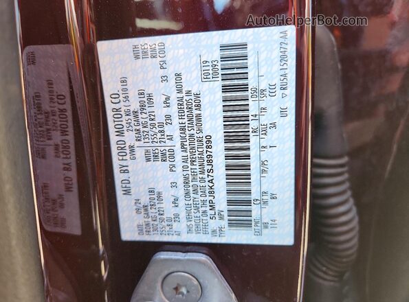 5LMPJ8KA7SJ897890 2025 LINCOLN NAUTILUS Burgundy Սալոնի 360 աստիճան տեսք