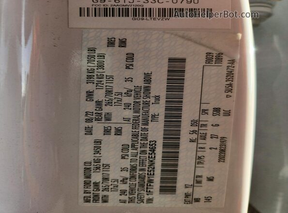 1FTFW1E52NKE54653 2022 FORD F150 White 