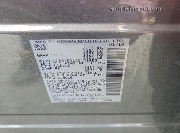 5N1DR2MN2JC635421 2018 NISSAN PATHFINDER Gray 