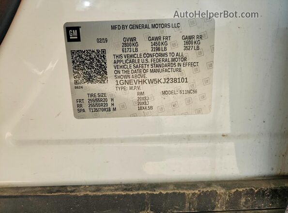 1GNEVHKW5KJ238101 2019 CHEVROLET TRAVERSE White 