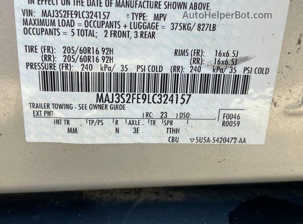 MAJ3S2FE9LC324157 2020 FORD ECOSPORT Silver 